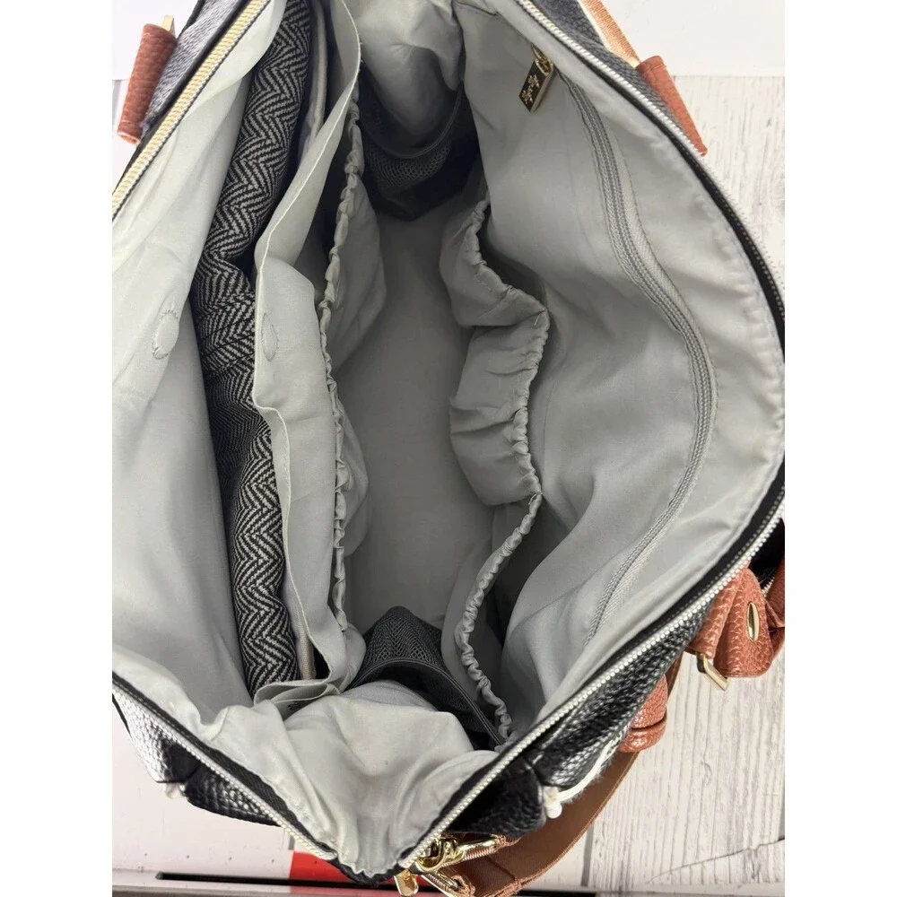 Itzy Ritzy Triple Threat Convertible Diaper Bag Coffee Cream Herringbone EUC